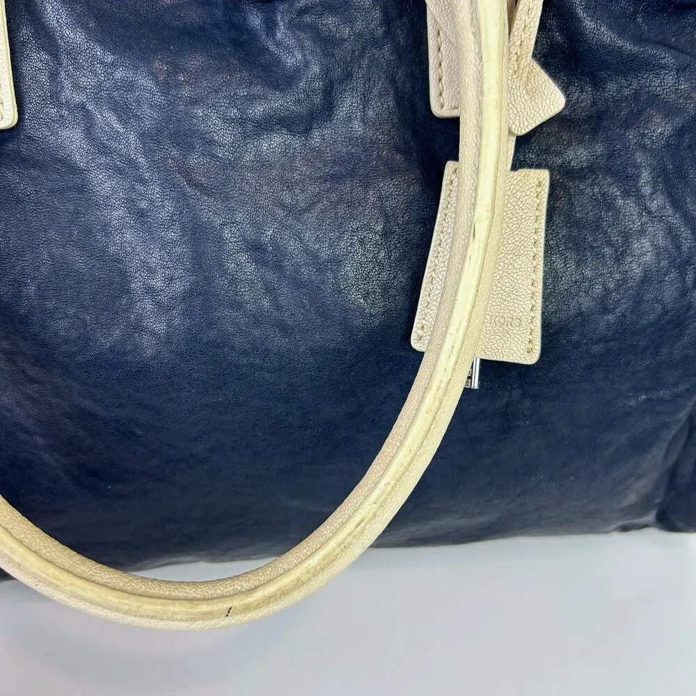 Michael Kors Hamilton East West Tote Shoulder Bag Navy Cream Leather Lock & Key